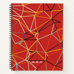Dynamic Red Abstract Geometric Monogram Notebook