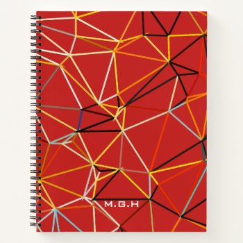Dynamic Red Abstract Geometric Monogram Notebook by LouiseBDesigns at Zazzle