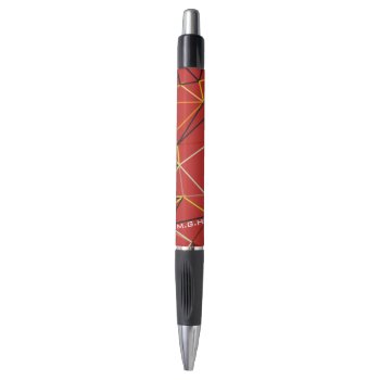 Dynamic Red Abstract Geometric Monogram Pen by LouiseBDesigns at Zazzle