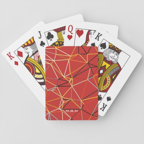 Dynamic Red Abstract Geometric Monogram Poker Cards