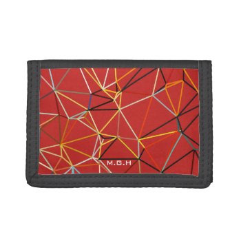 Dynamic Red Abstract Geometric Monogram Trifold Wallet by LouiseBDesigns at Zazzle