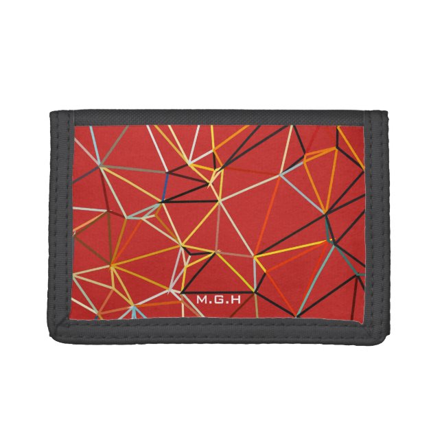 Dynamic Red Abstract Geometric Monogram Trifold Wallet (Front)