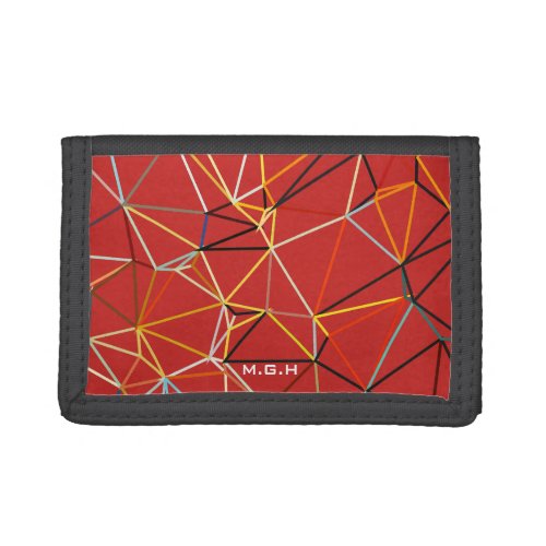 Dynamic Red Abstract Geometric Monogram Trifold Wallet