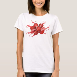 Dynamic Red Abstract Strawberries Artistic Motif T-Shirt