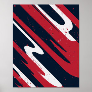 Dynamic Red and White Brush Streaks Poster