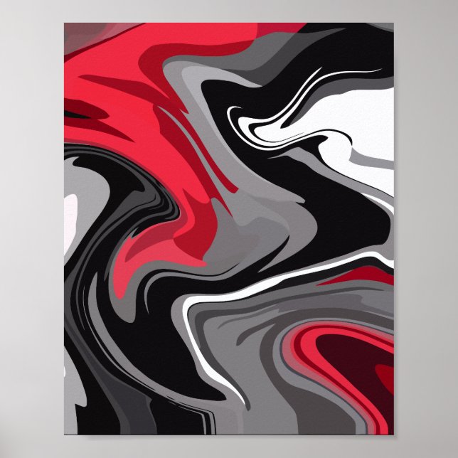 Dynamic Red, Black, white and gray Abstract Waves Poster (Front)