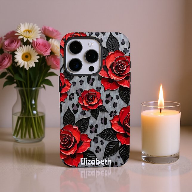 Dynamic Red Roses on Textured Canvas Case-Mate iPhone Case (Creator Uploaded)