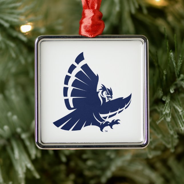 Dynamic Rice University Owl Mascot Metal Ornament (Tree)