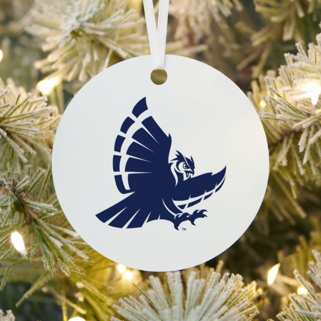 Dynamic Rice University Owl Mascot Metal Ornament (Insitu)