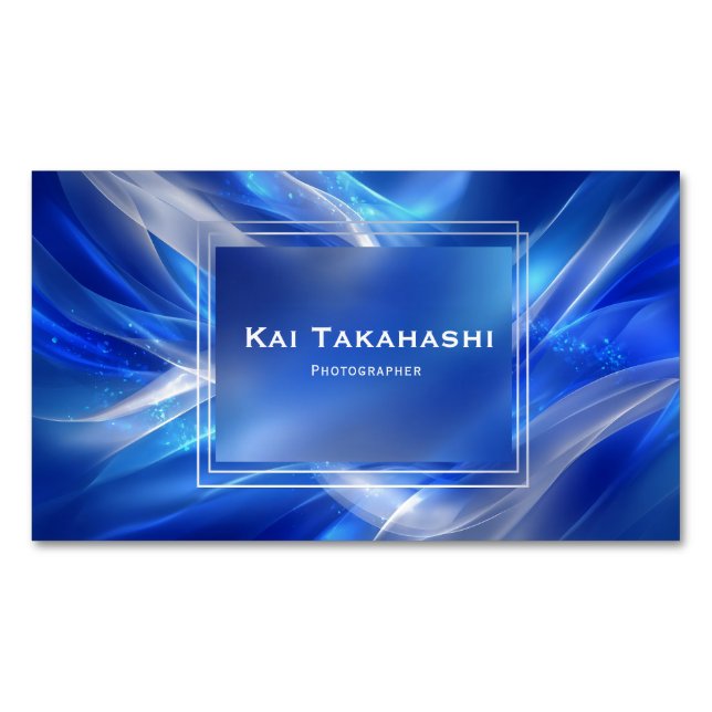 Dynamic Royal Blue Abstract Ribbon Futuristic Business Card Magnet (Front)