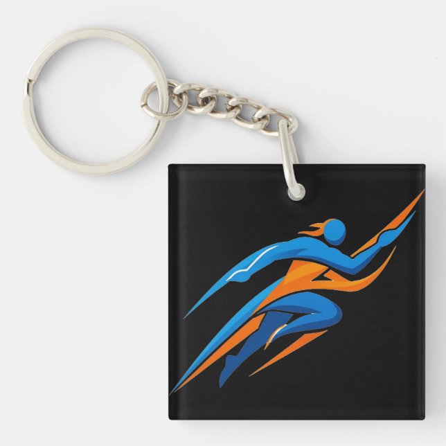 Dynamic Runner Logo Blue Orange Speed Gift Keychain (Front)