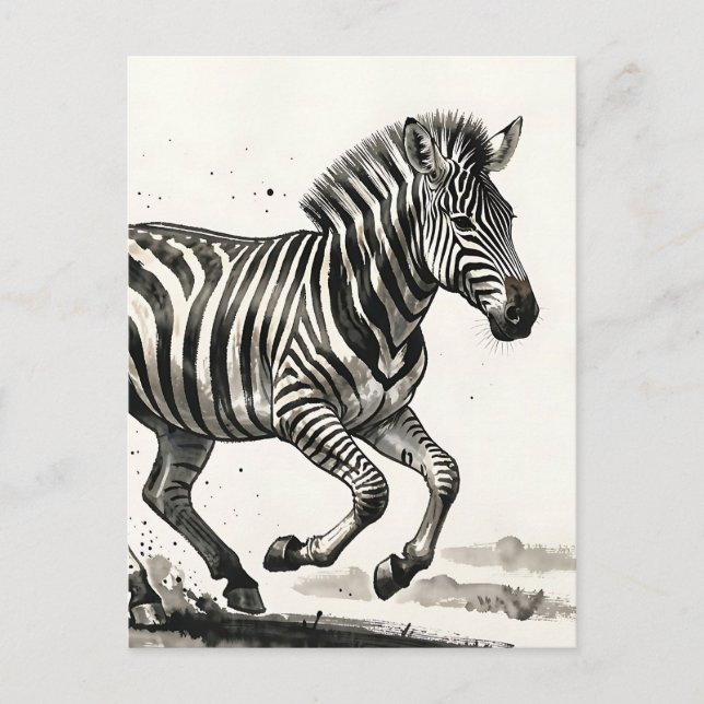 Dynamic Running Zebra Ink Art Postcard (Front)