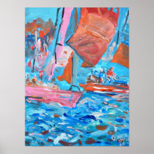 Dynamic Sailing Regatta Expressionist Poster