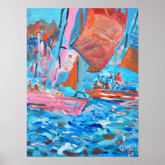 Dynamic Sailing Regatta Expressionist Poster (Front)