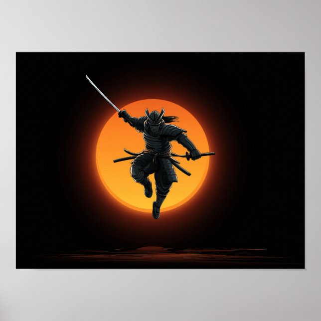 Dynamic Samurai Jump Silhouette  Poster (Front)
