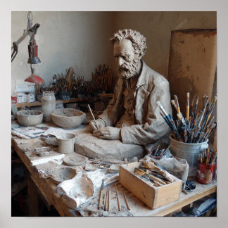 Dynamic Sculptor's Studio - Clay & Tools Poster