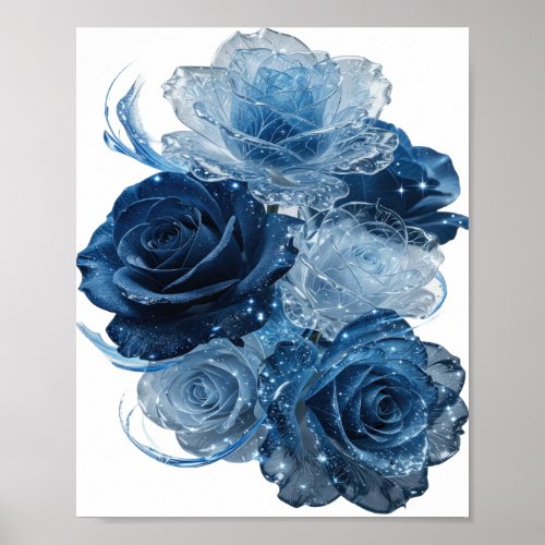 Dynamic Silver BLUE ROSES Poster