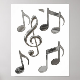 Dynamic Silver MUSIC NOTES Bold Design Poster