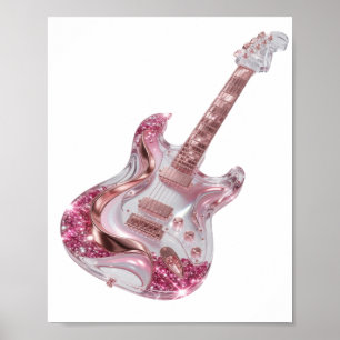 Dynamic Silver PINK GLITTER ELECTRIC GUITAR Poster