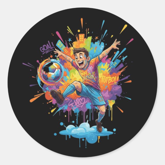 Dynamic Soccer Boy Colorful Cartoon Sticker (Front)