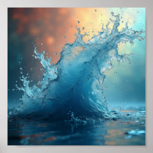 Dynamic splash of turquoise water reflecting warm  poster