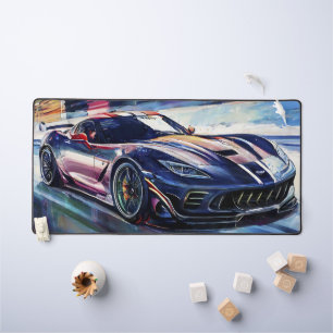 Dynamic Sports Car Racing Painterly Style Desk Mat