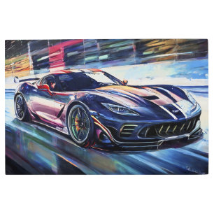 Dynamic Sports Car Racing Painterly Style Metal Print