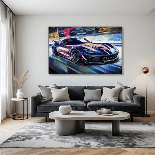 Dynamic Sports Car Racing Painterly Style Poster