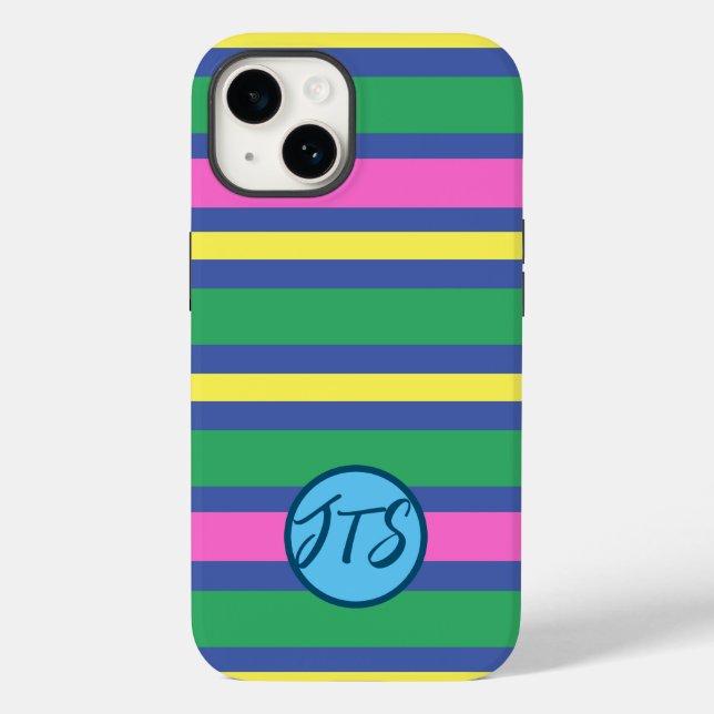 Dynamic Stripes w/Customized Monogram iPhone Case (Back)