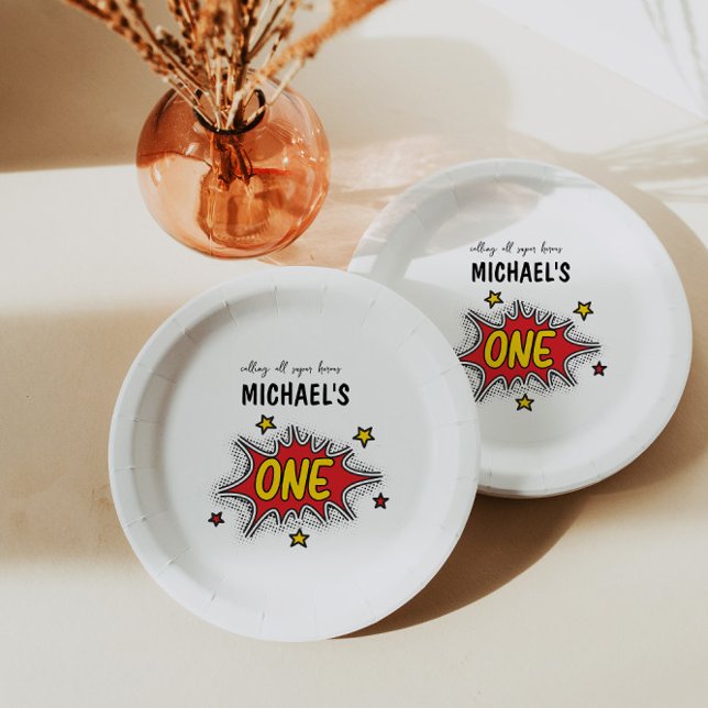 Dynamic Superhero 1st Birthday Paper Plates (Creator Uploaded)