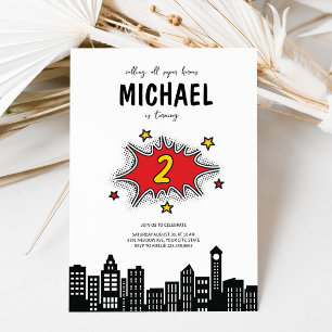 Dynamic Superhero 2nd Birthday Invitation