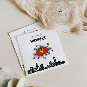 Dynamic Superhero 4th Birthday Napkins