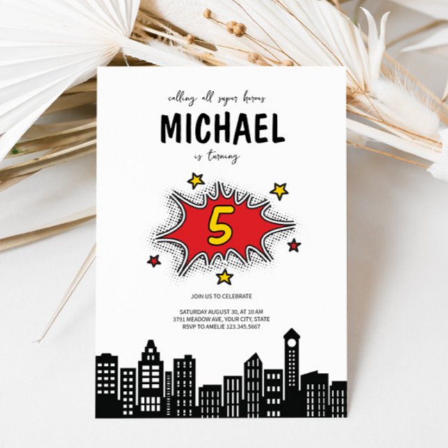 Dynamic Superhero 5th Birthday Invitation  (Creator Uploaded)