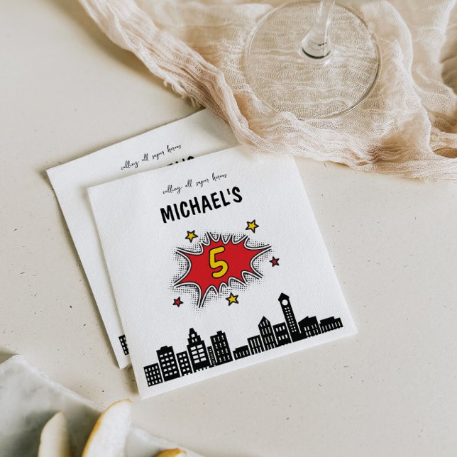 Dynamic Superhero 5th Birthday Napkins (Creator Uploaded)