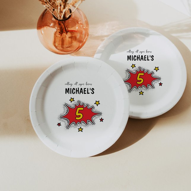 Dynamic Superhero 5th Birthday Paper Plates (Creator Uploaded)
