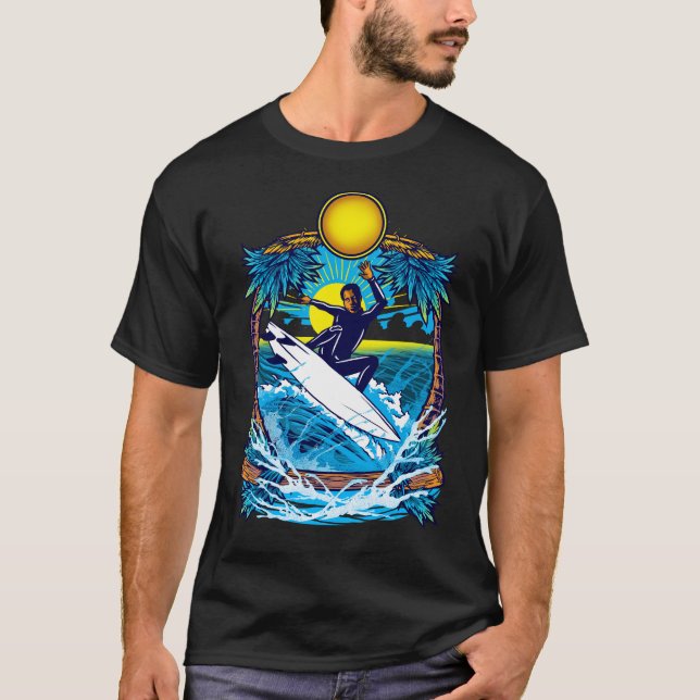 Dynamic Surfer Wave Illustration T-shirt (Front)