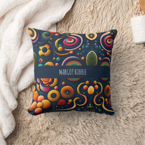 Dynamic Swirling Circles Abstract Rainbow Pattern Throw Pillow