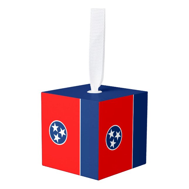 Dynamic Tennessee State Flag Graphic on a Cube Ornament (Front Angled)