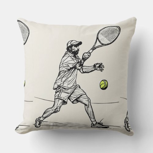 Dynamic Tennis Player Action Printed Throw Pillow