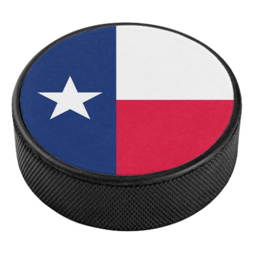Dynamic Texas State Flag Graphic on a Hockey Puck