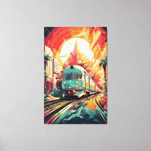 Dynamic Tracks Vibrant Train Art on Abstract Rail Canvas Print