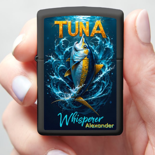 Dynamic Tuna Leap Personalized Fishing Zippo Lighter (In Hand)