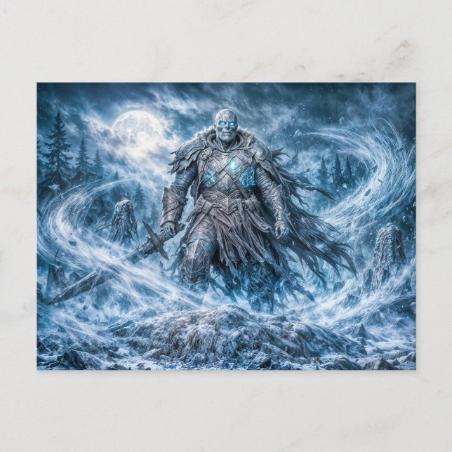 Dynamic Undead Warrior in Dark Fantasy Atmosphere Postcard (Front)