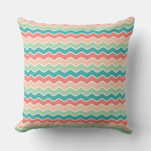 Dynamic Wavy Stripes: A Colorful Pattern Throw Pillow