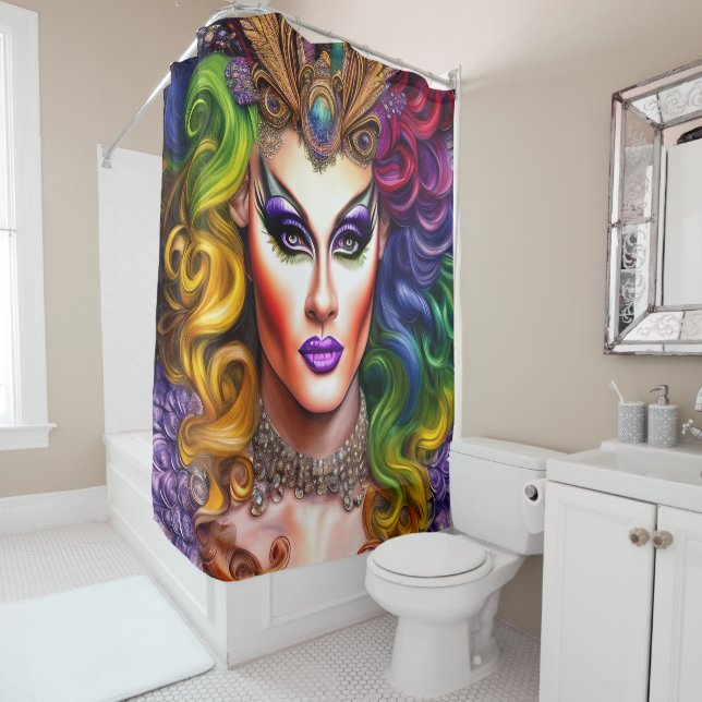 Dynamically Colored Drag Queen Artwork Design Shower Curtain (In Situ)