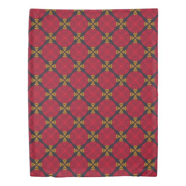 Dynasty Geometry: Red Traditional Chinese Pattern Duvet Cover (Front)