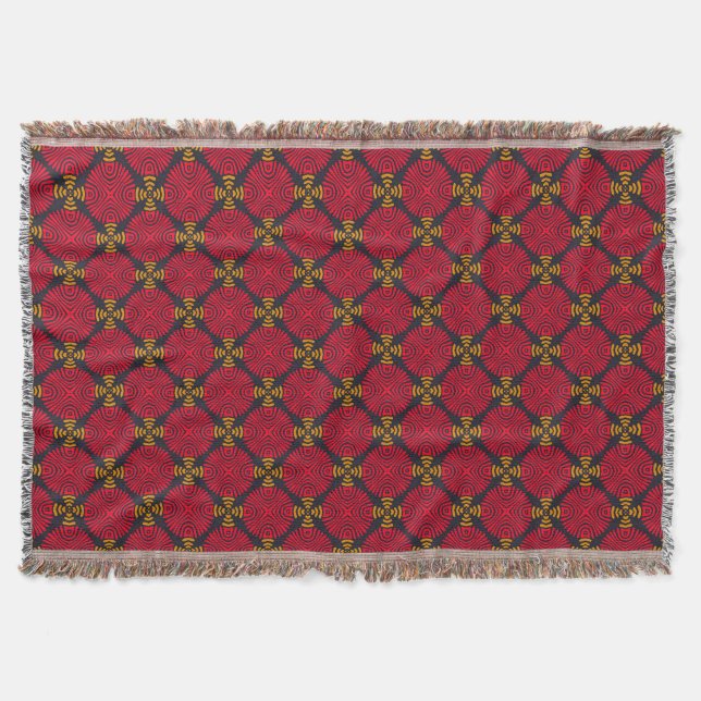 Dynasty Geometry: Red Traditional Chinese Pattern Throw Blanket (Front)