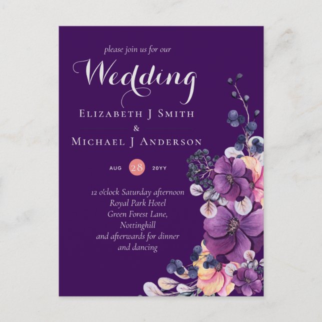 Dynasty Purple Ginger Floral Wedding Invites (Front)
