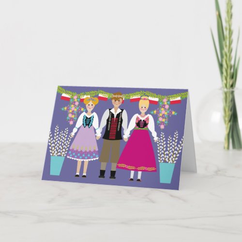 Dyngus Day Polish Folk Art Boy and Girls Card