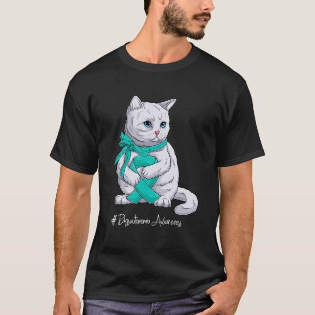 Dysautonomia Awareness Month Teal Ribbon Cat T-Shirt (Front)